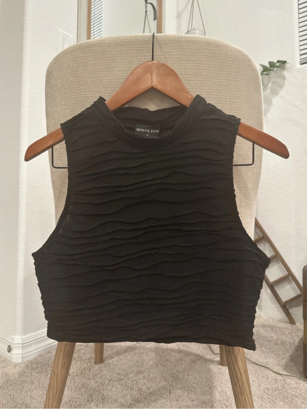 White Fox Boutique Black Textured Cropped Tank Top